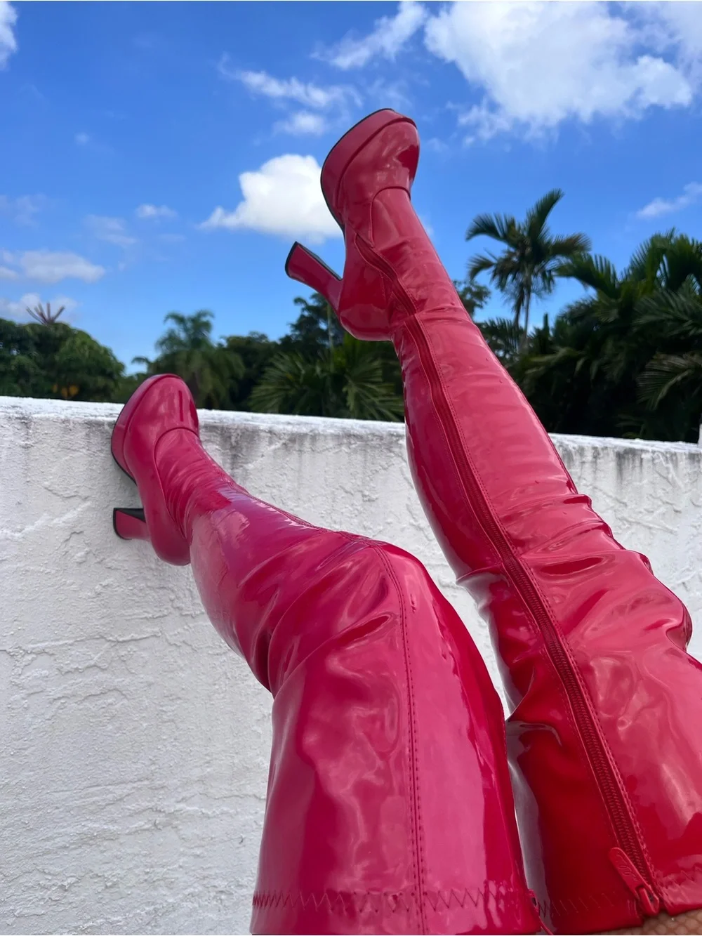 Red Patent Platform High Heel Boots